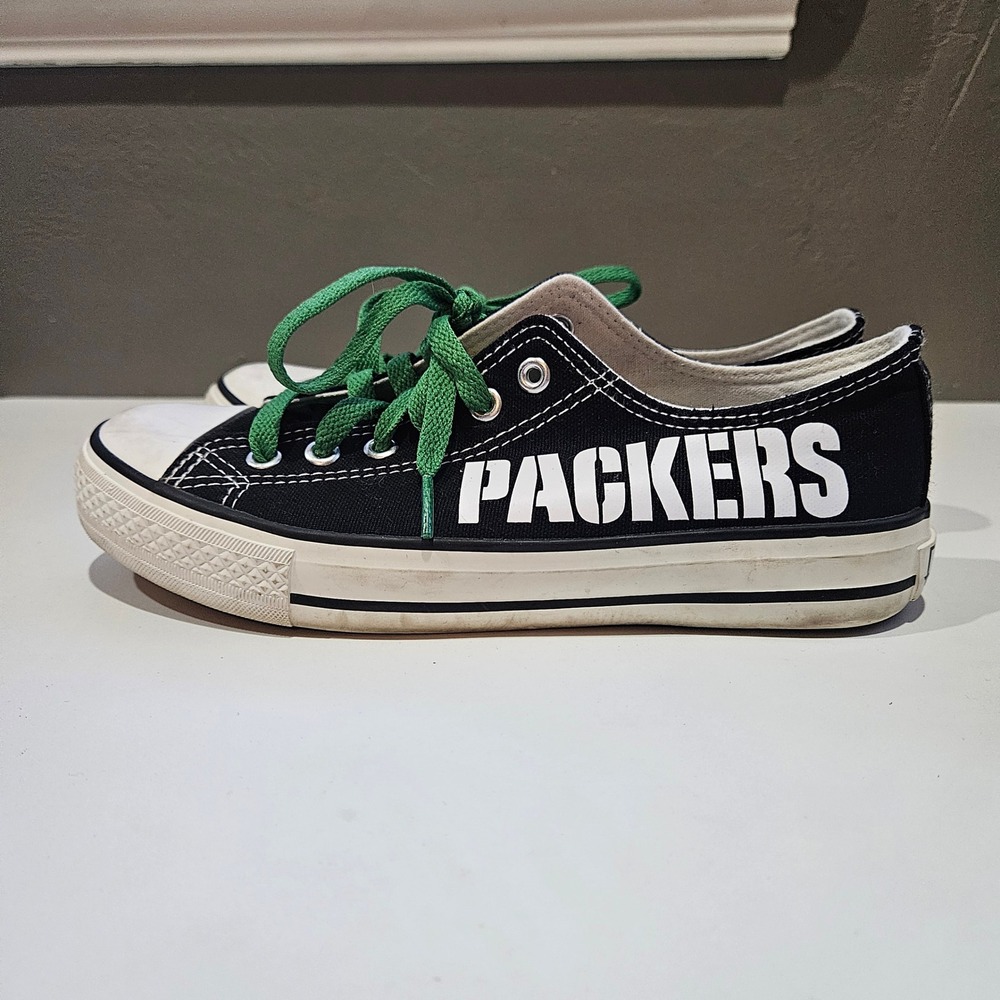 Green Bay Packers Canvas Low Top Sneakers Black Green Women's Size 39 8.5 E-LOV - Picture 3 of 12